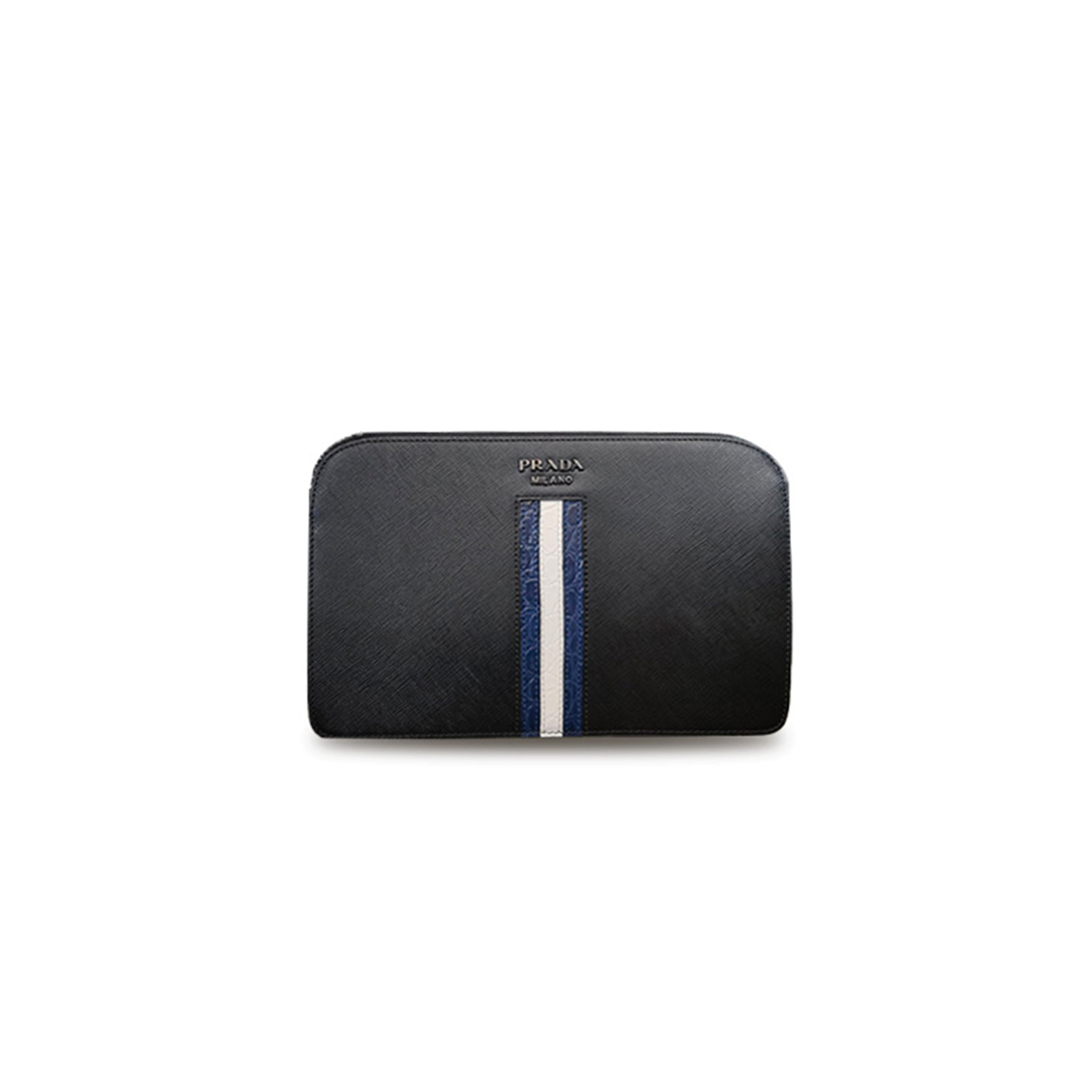 PRADA BLACK SAFFIANO LEATHER AND ALLIGATOR ZIP POUCH 2NG056 (26.5*17*5cm) 